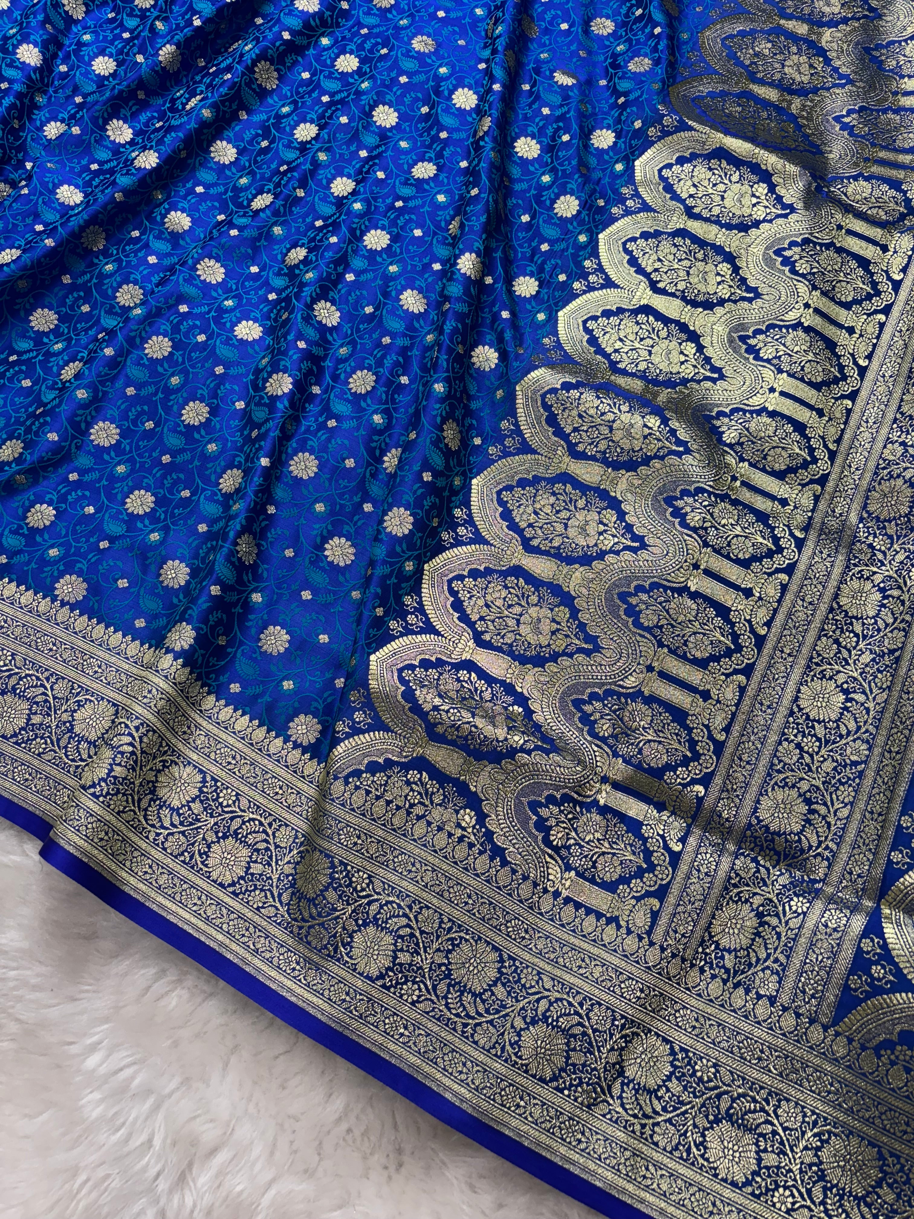 Royal Blue Satin Katan Silk Tanchoi Saree