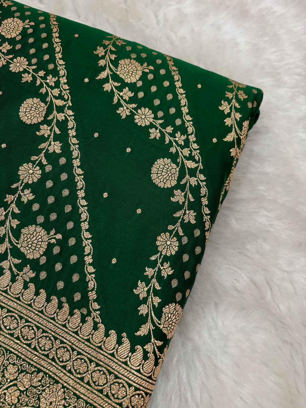 Bottle Green Satin Katan Silk Cross Saree
