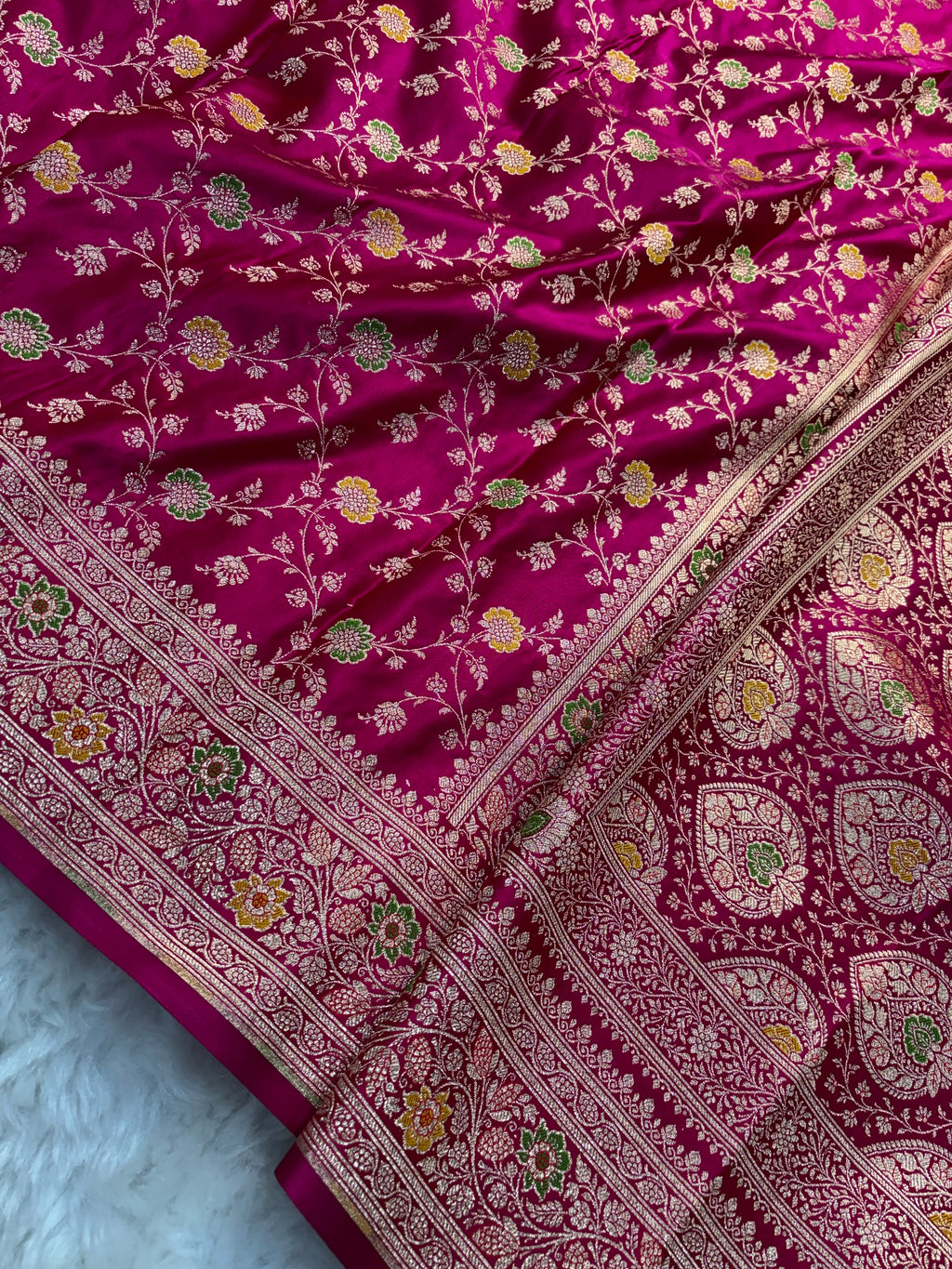 Rani Pink Satin Katan Silk Meena Jaal Saree SK05