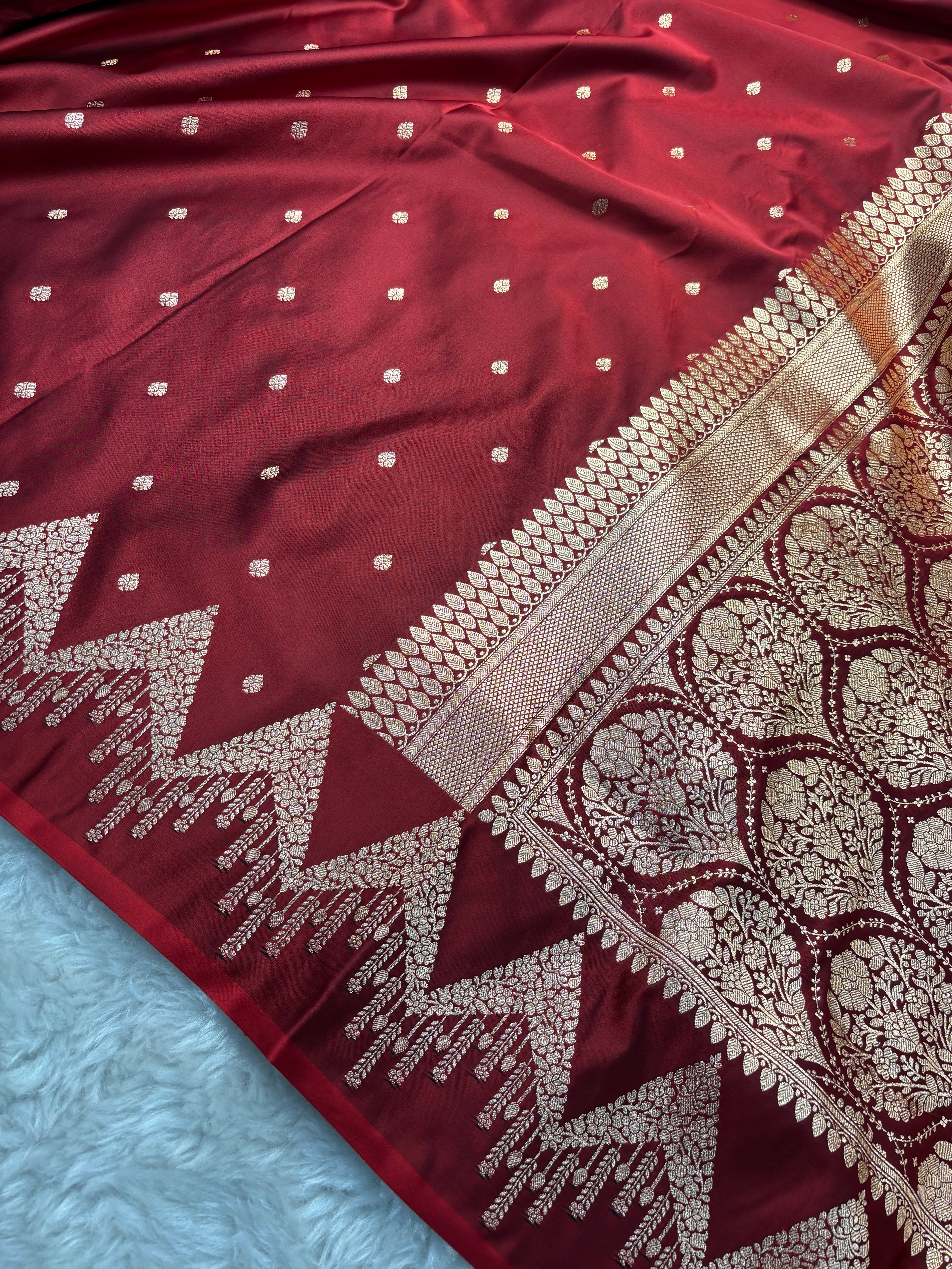 Maroon Satin Katan Silk Open Border Saree SK16