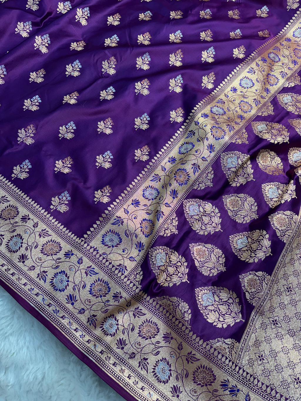 Dual Shade Purple Satin Katan Silk Meena Buti Saree SK19