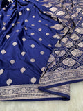 Navy Blue Mashru Silk Banarasi Saree with all over Motifs