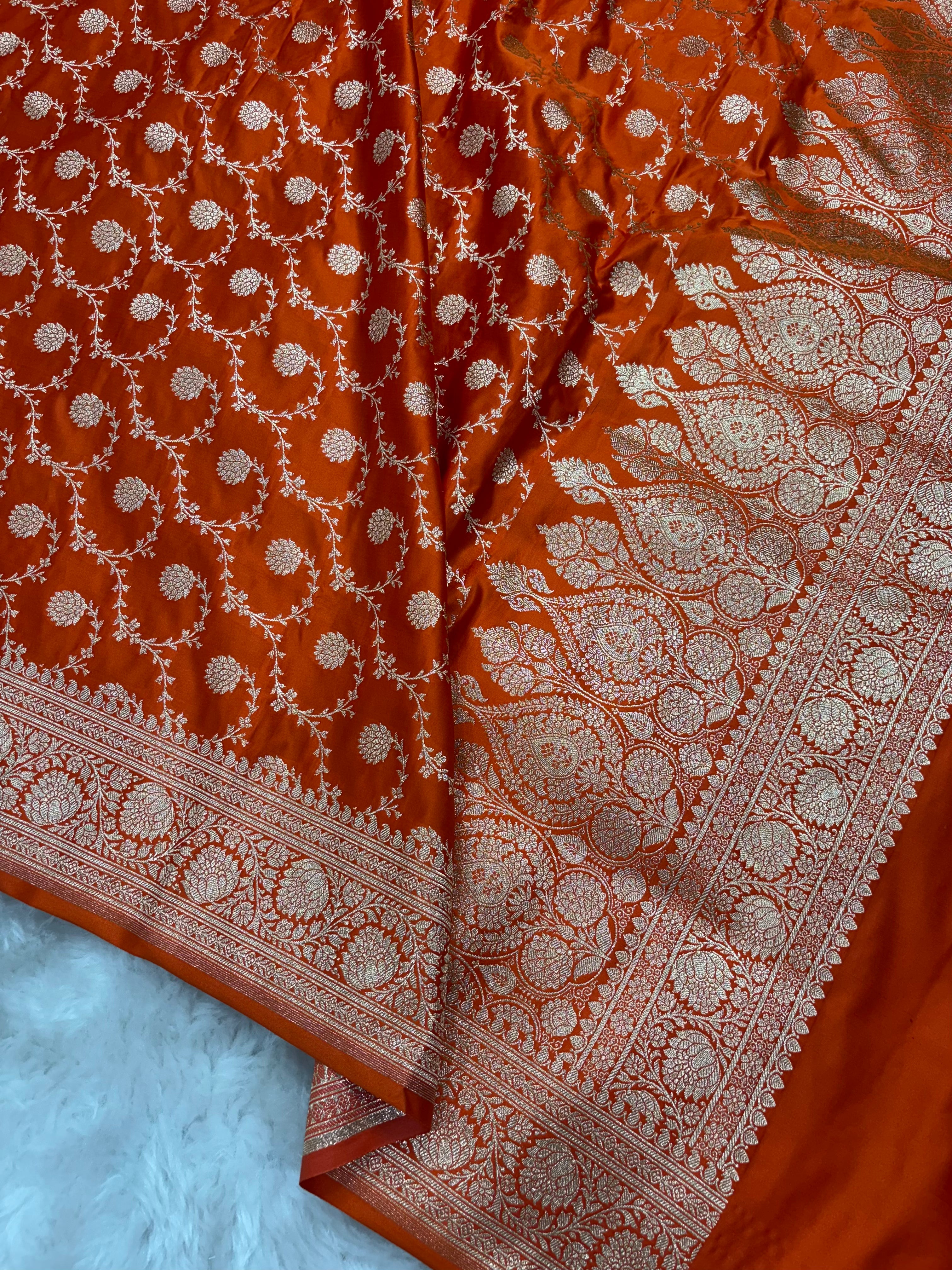 Orange Satin Katan Silk Jaal Dupatta