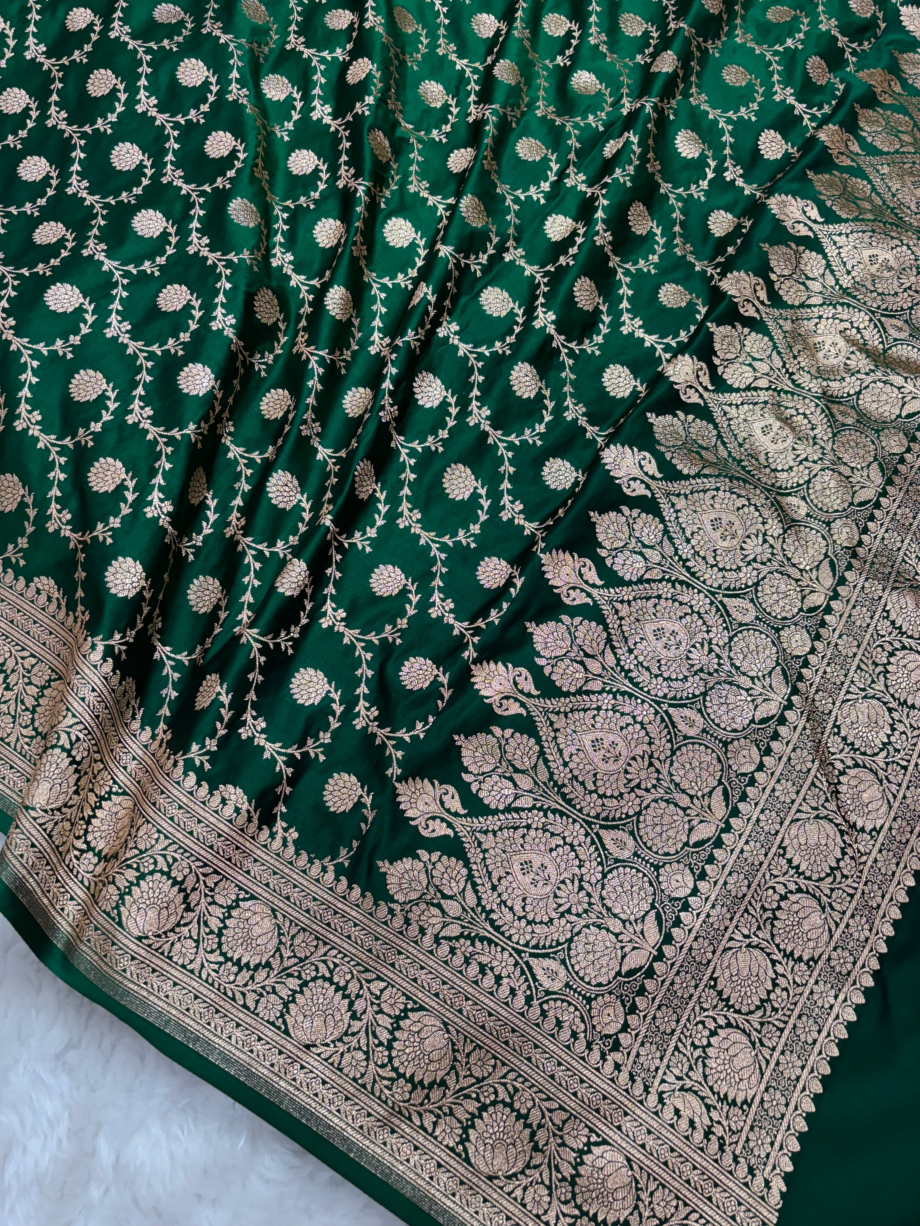 Bottle Green Satin Katan Silk Jaal Dupatta
