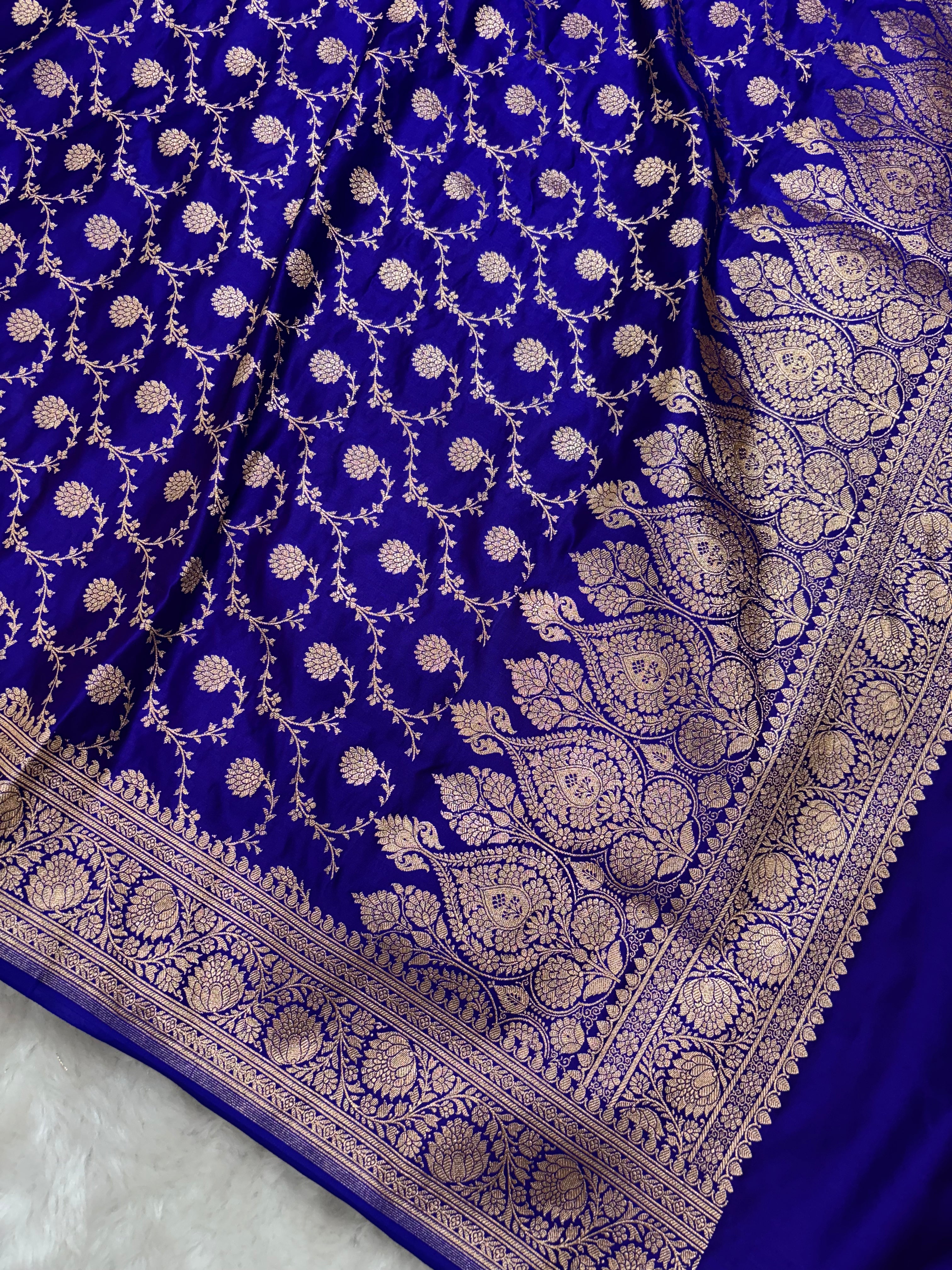 Royal Blue Satin Katan Silk Jaal Dupatta