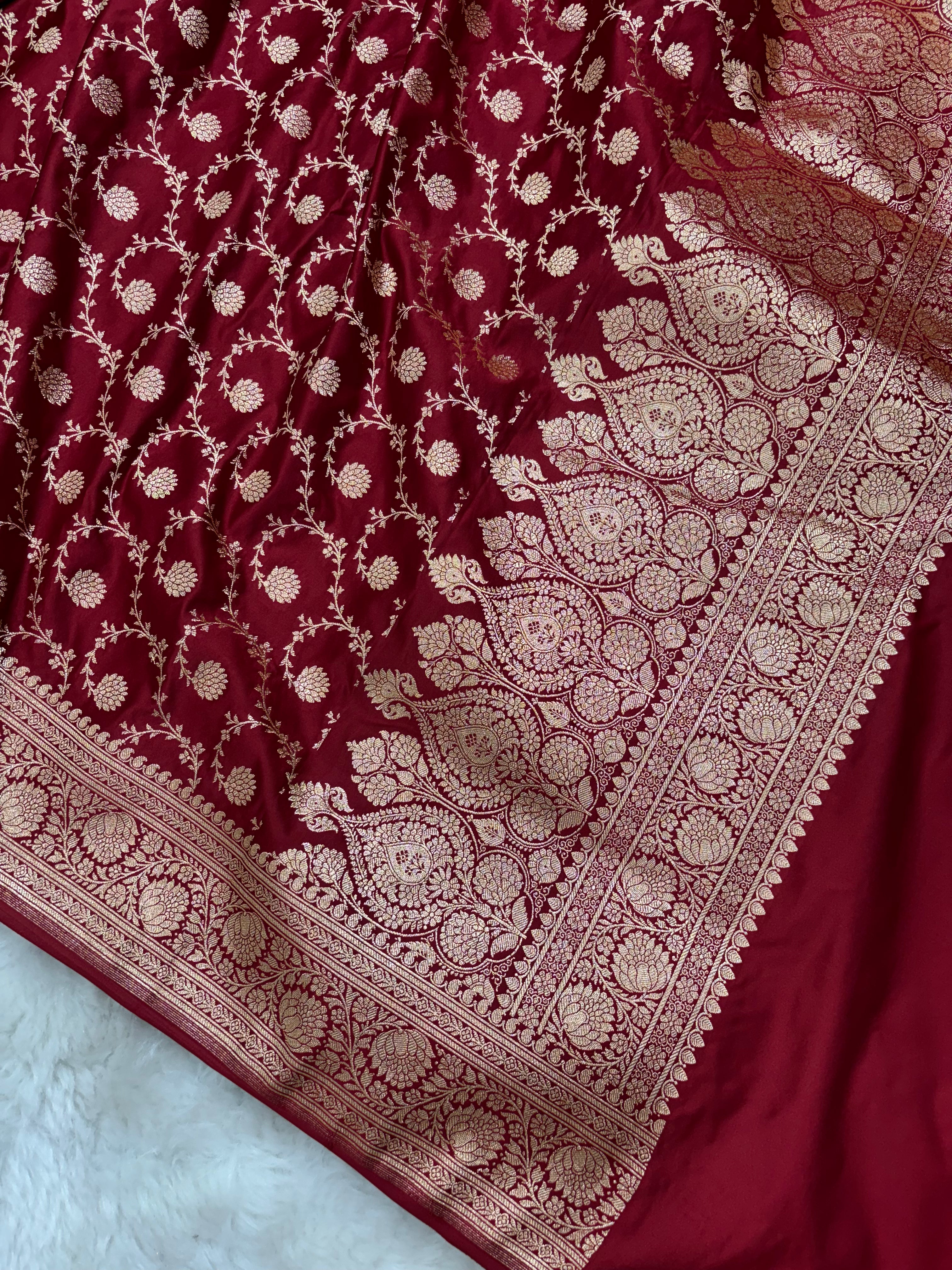Maroon Satin Katan Silk Jaal Dupatta