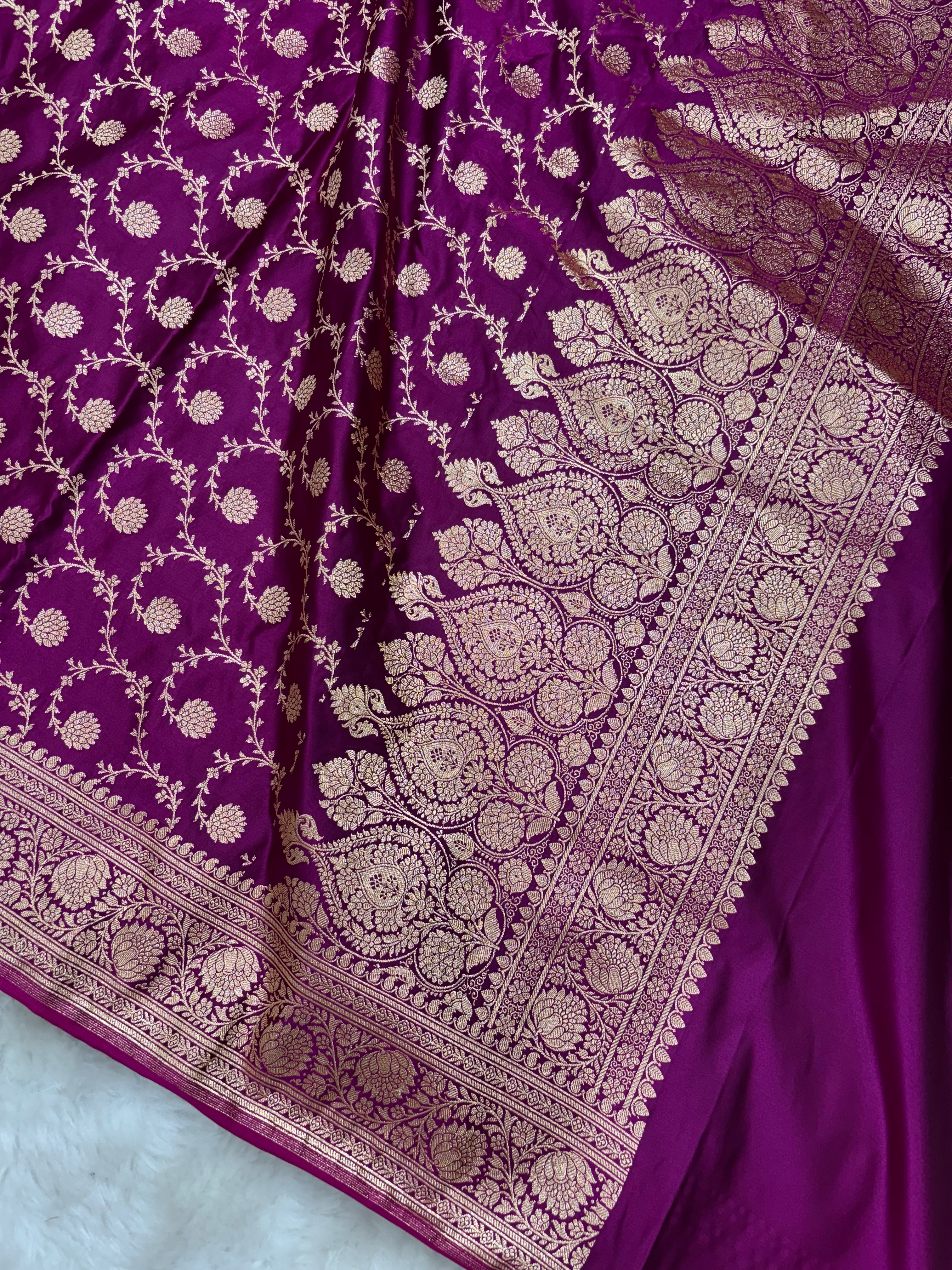 Magenta Satin Katan Silk Jaal Dupatta