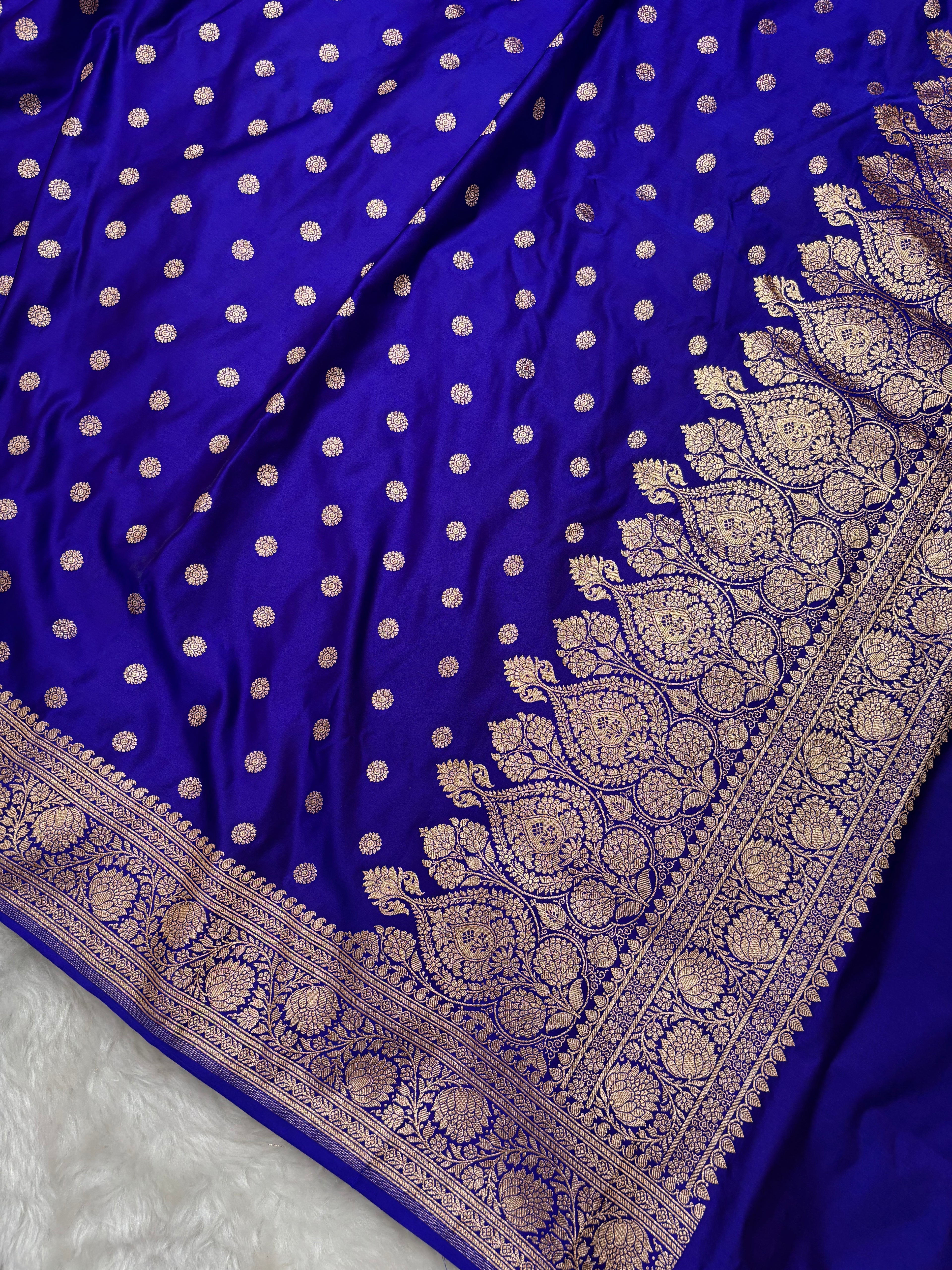 Royal Blue Satin Katan Silk Chunri Motif Dupatta