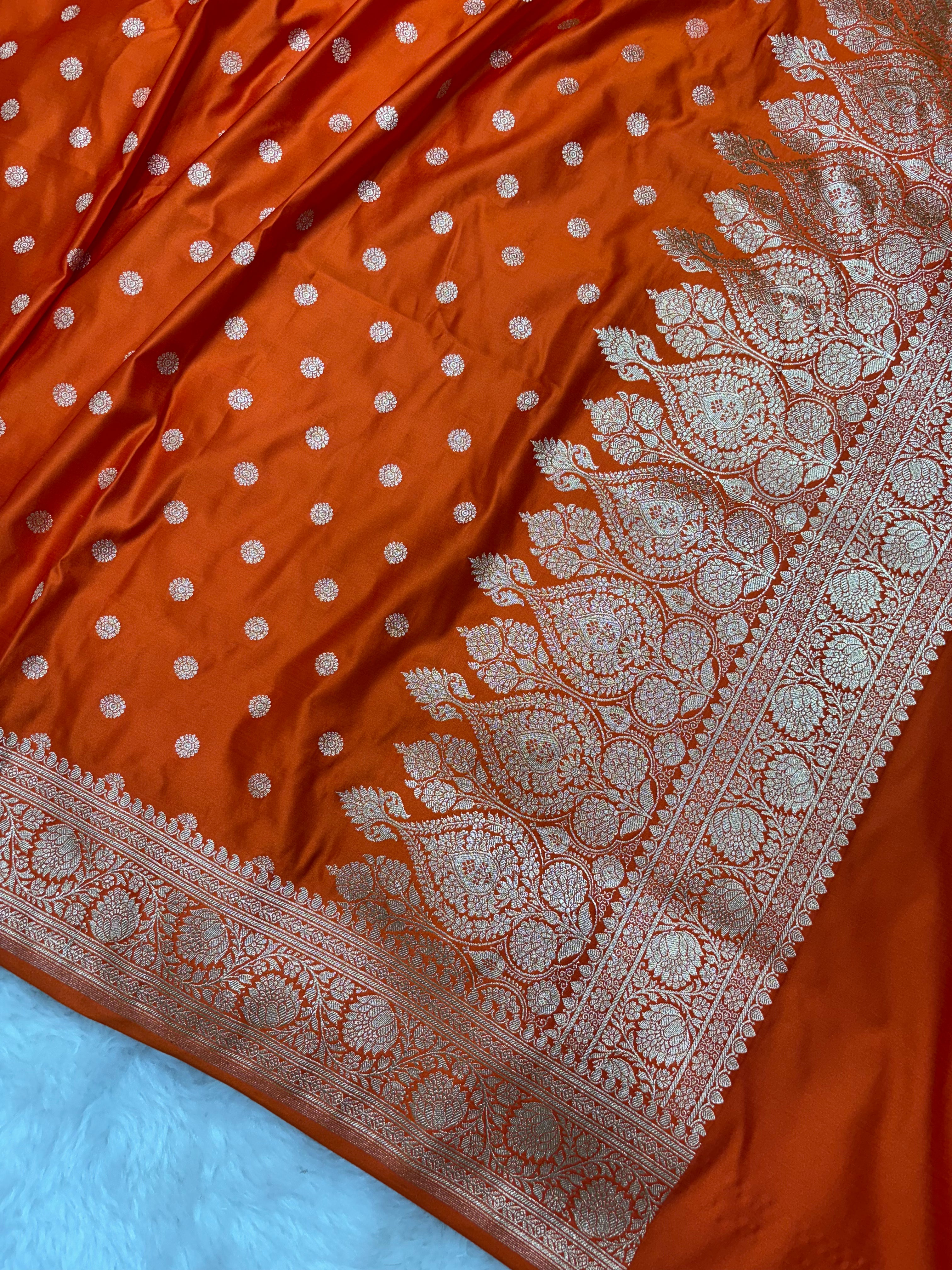 Orange Satin Katan Silk Chunri Motif Dupatta
