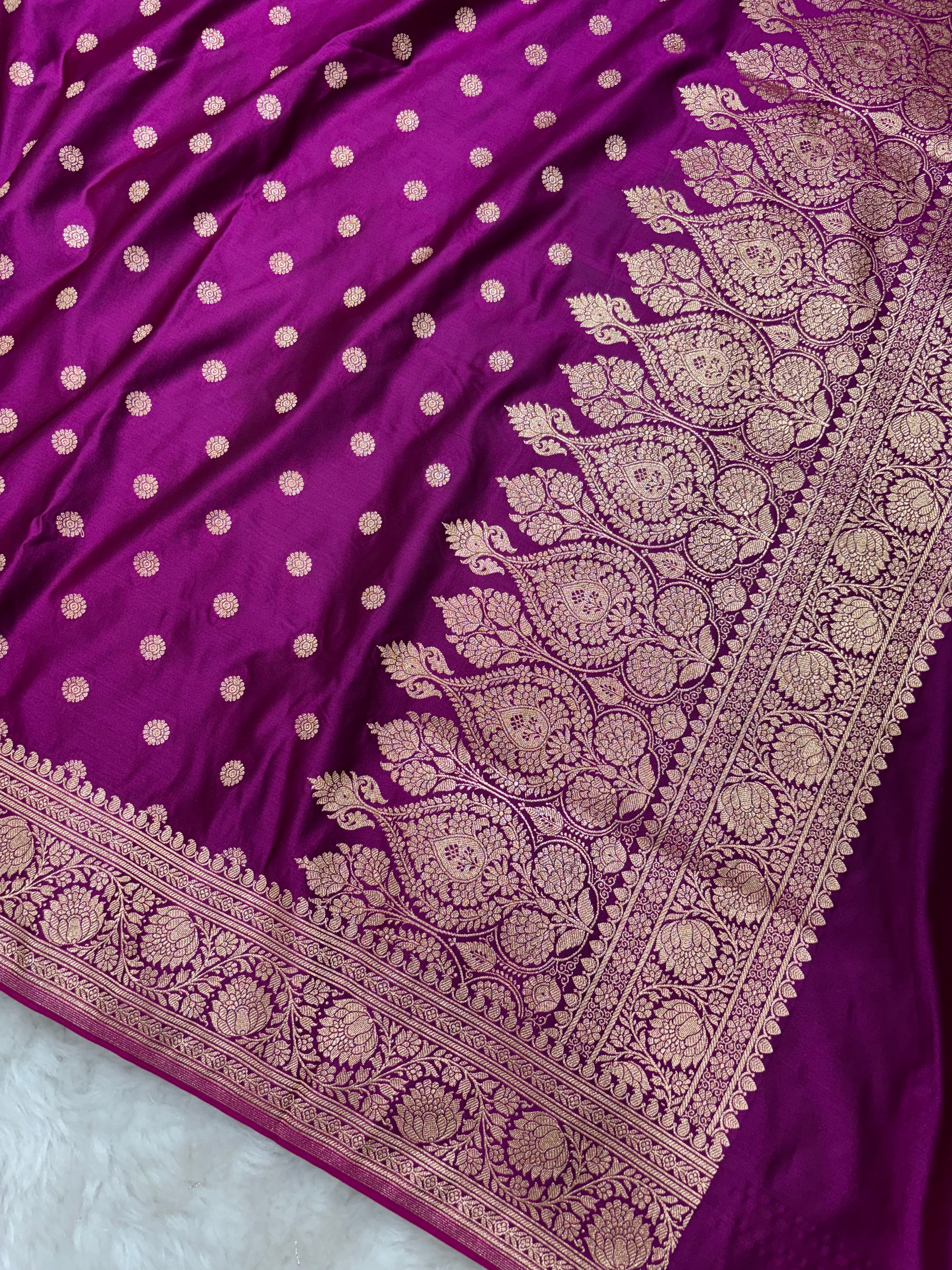 Magenta Satin Katan Silk Chunri Motif Dupatta