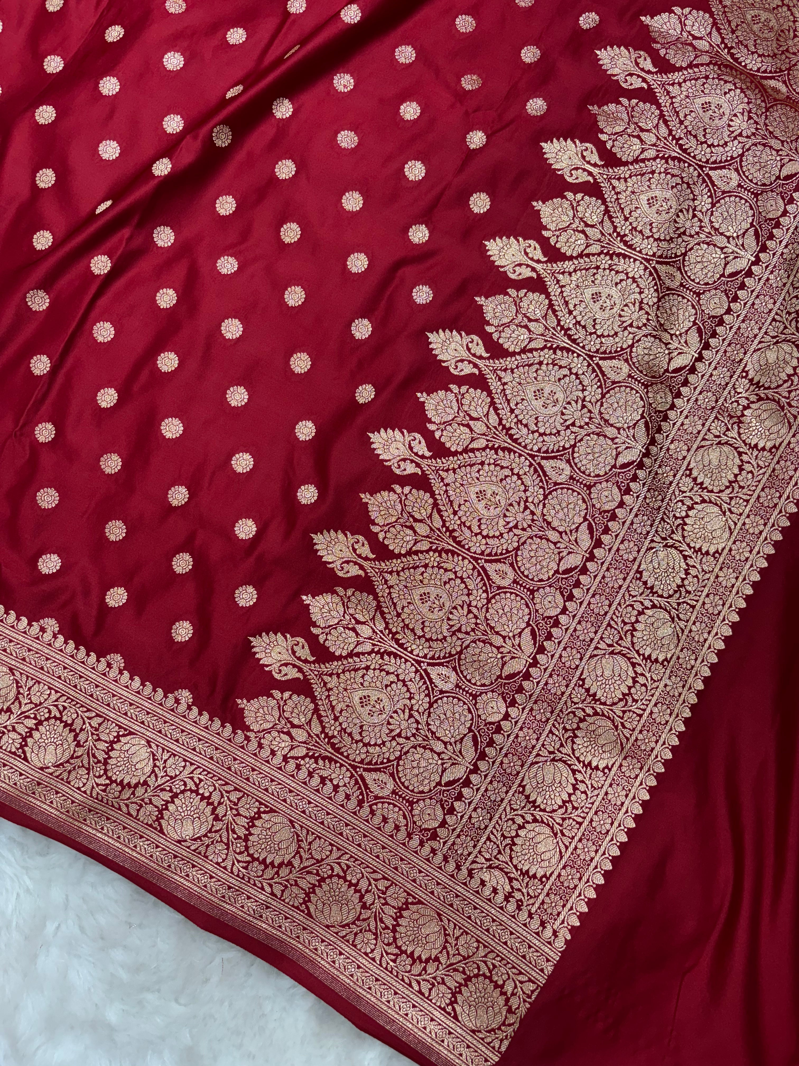 Maroon Satin Katan Silk Chunri Motif Dupatta