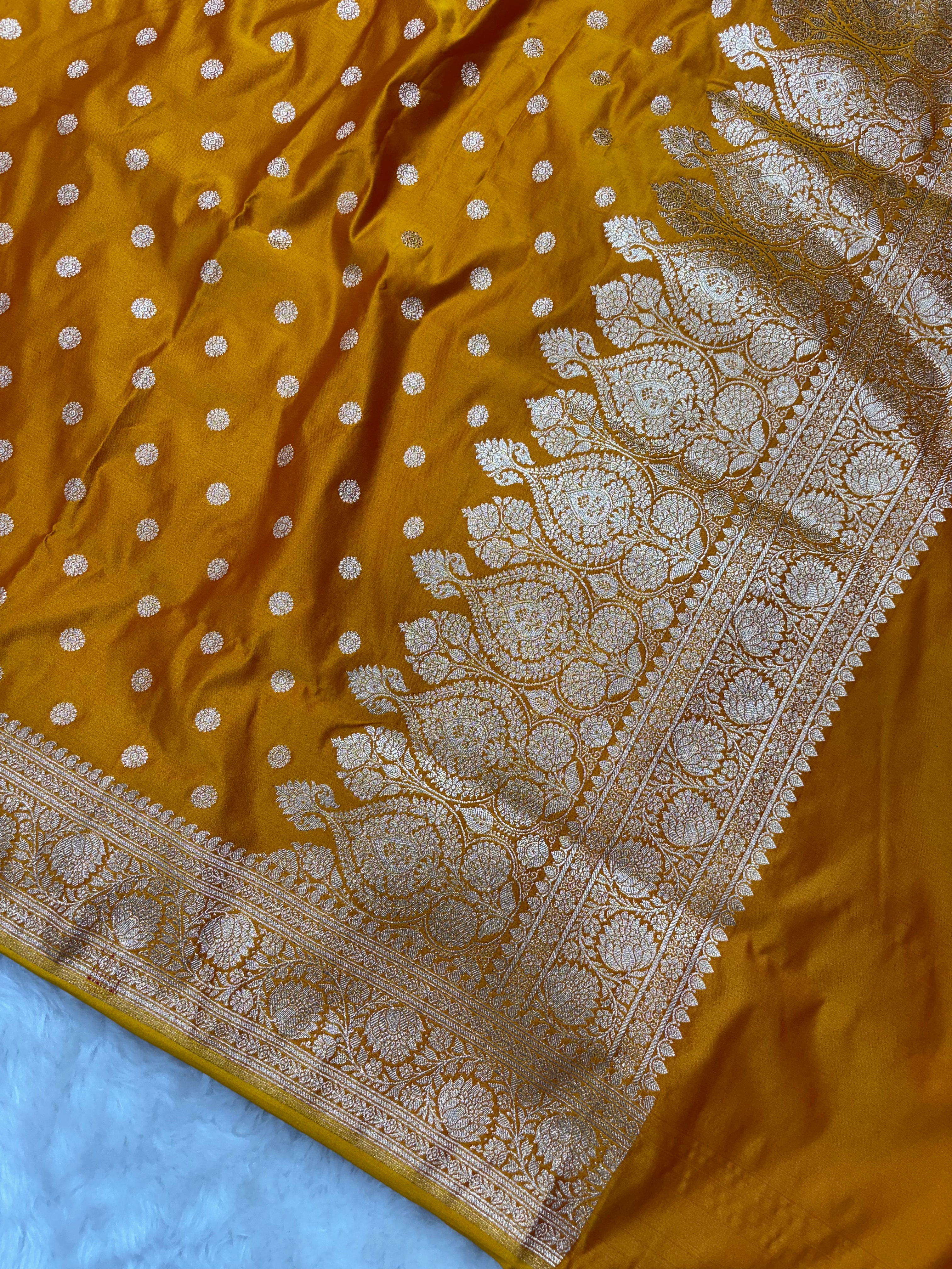 Mustard Satin Katan Silk Chunri Motif Dupatta