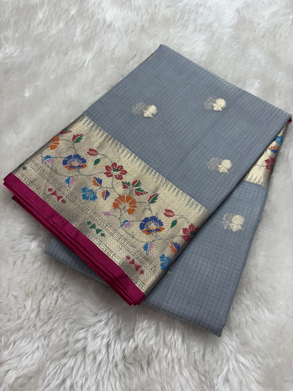 Alfi Cotton Meena Booti in Grey Colour