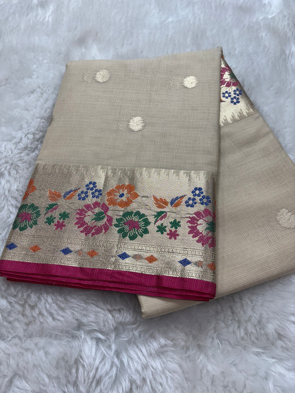 Alfi Cotton Meena Booti in Beige Colour