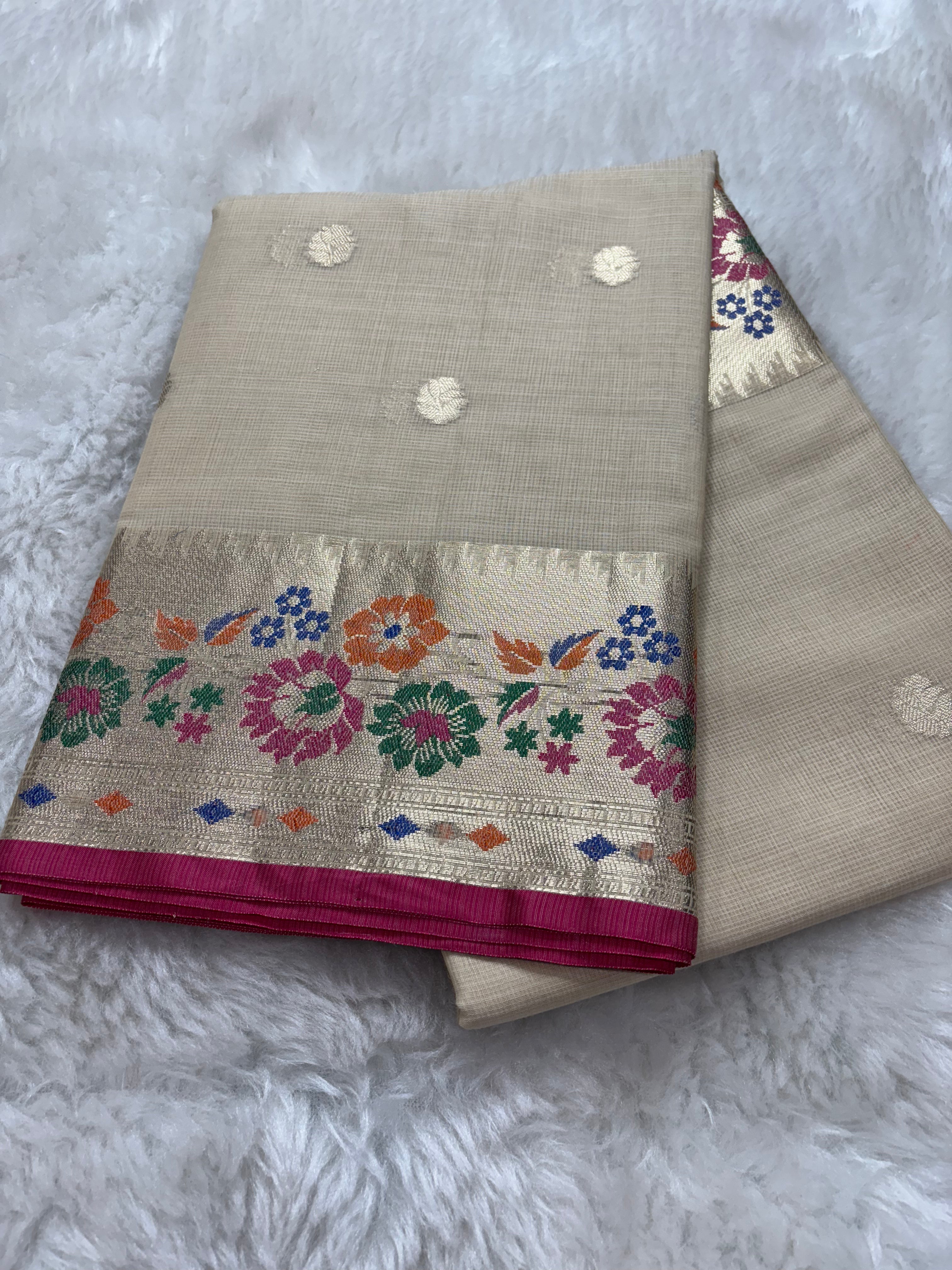 Alfi Cotton Meena Booti in Beige Colour
