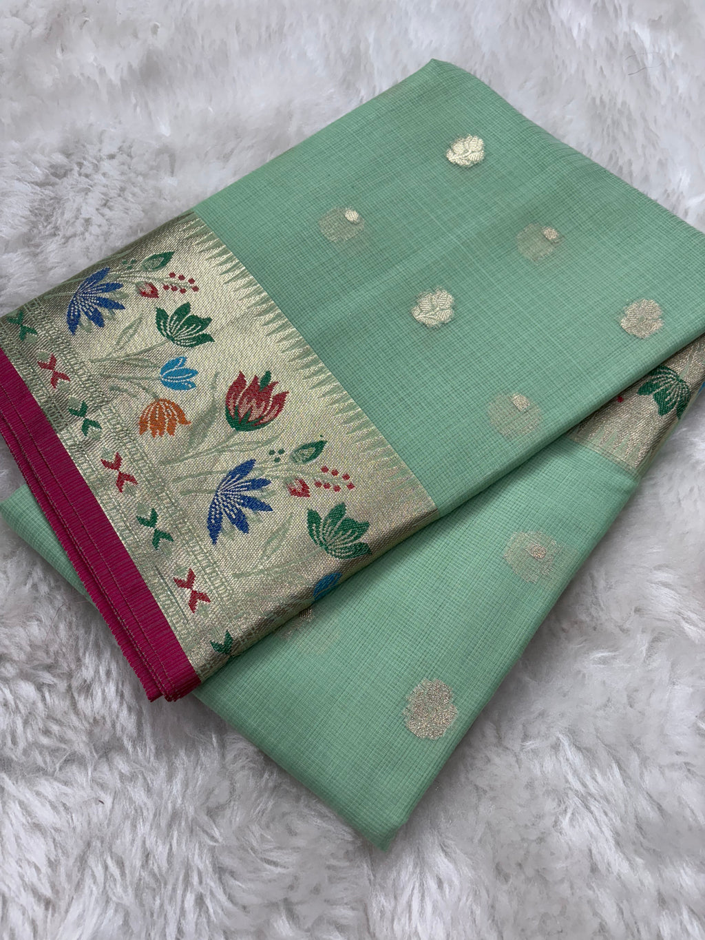 Alfi Silk Meena Booti in Pista Colour