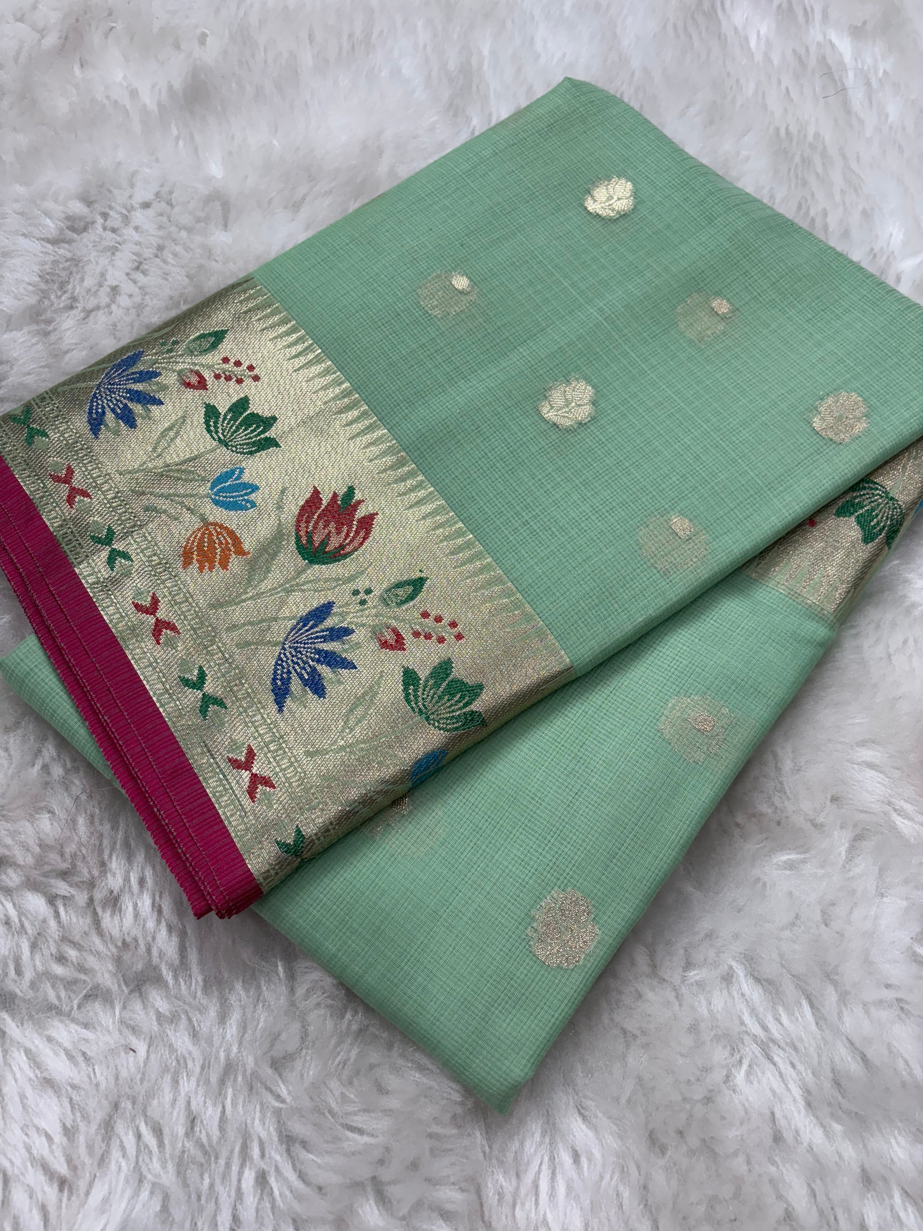 Alfi Silk Meena Booti in Pista Colour