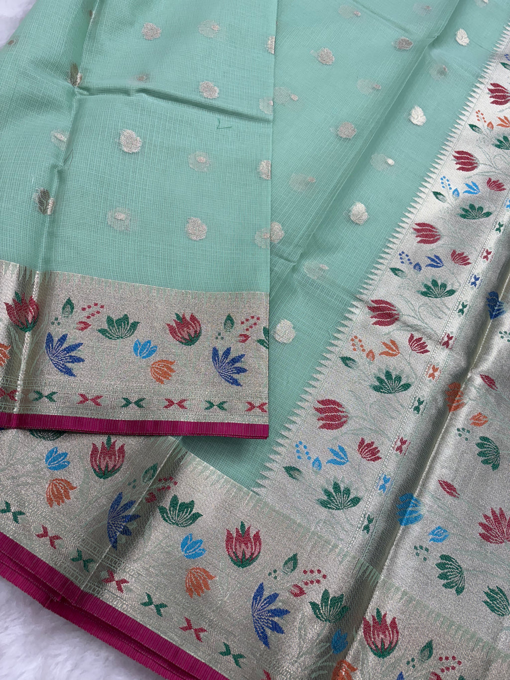 Alfi Silk Meena Booti in Pista Colour