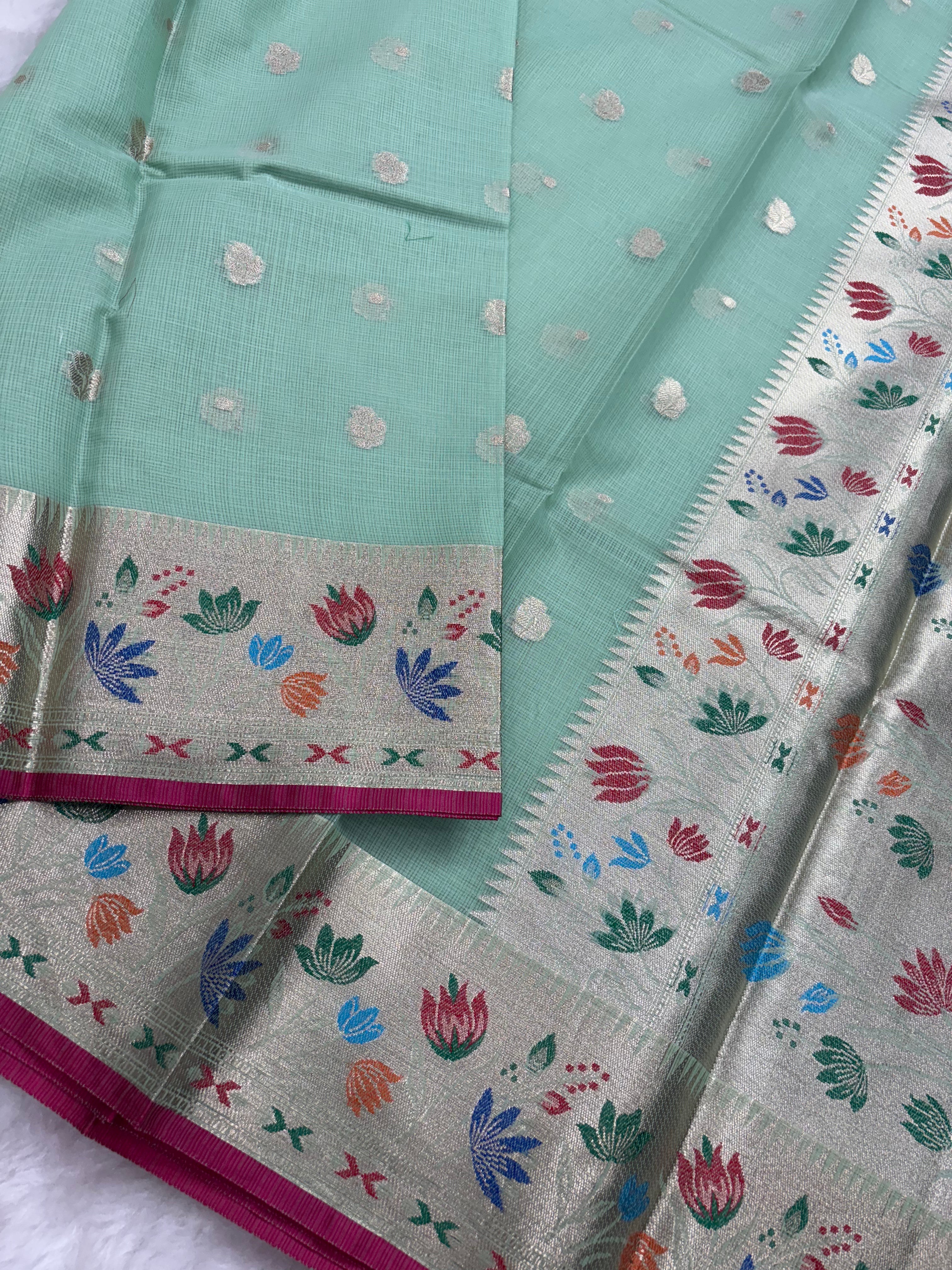 Alfi Silk Meena Booti in Pista Colour