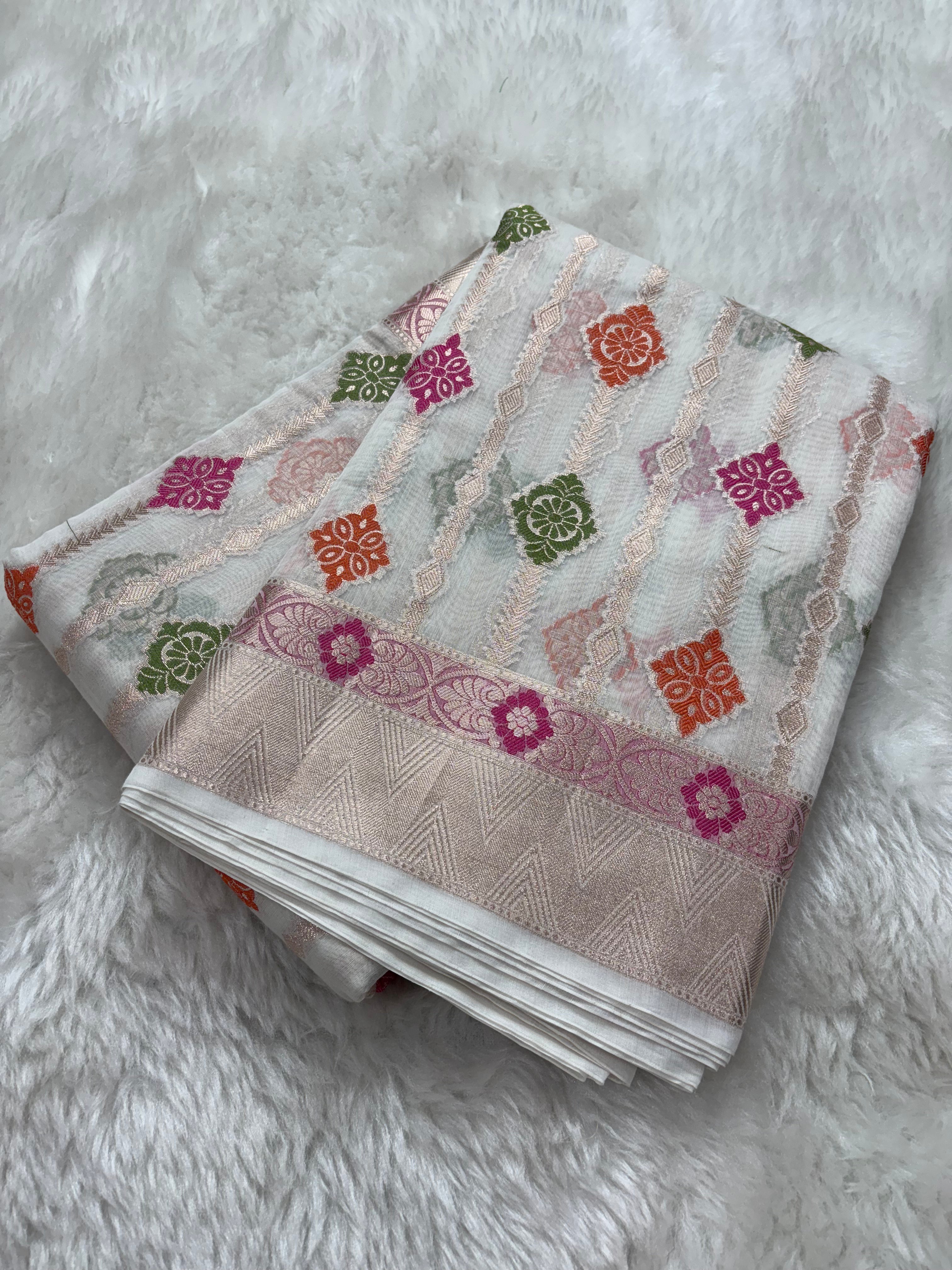 Alfi Cotton Meena Jaal in Off White Colour