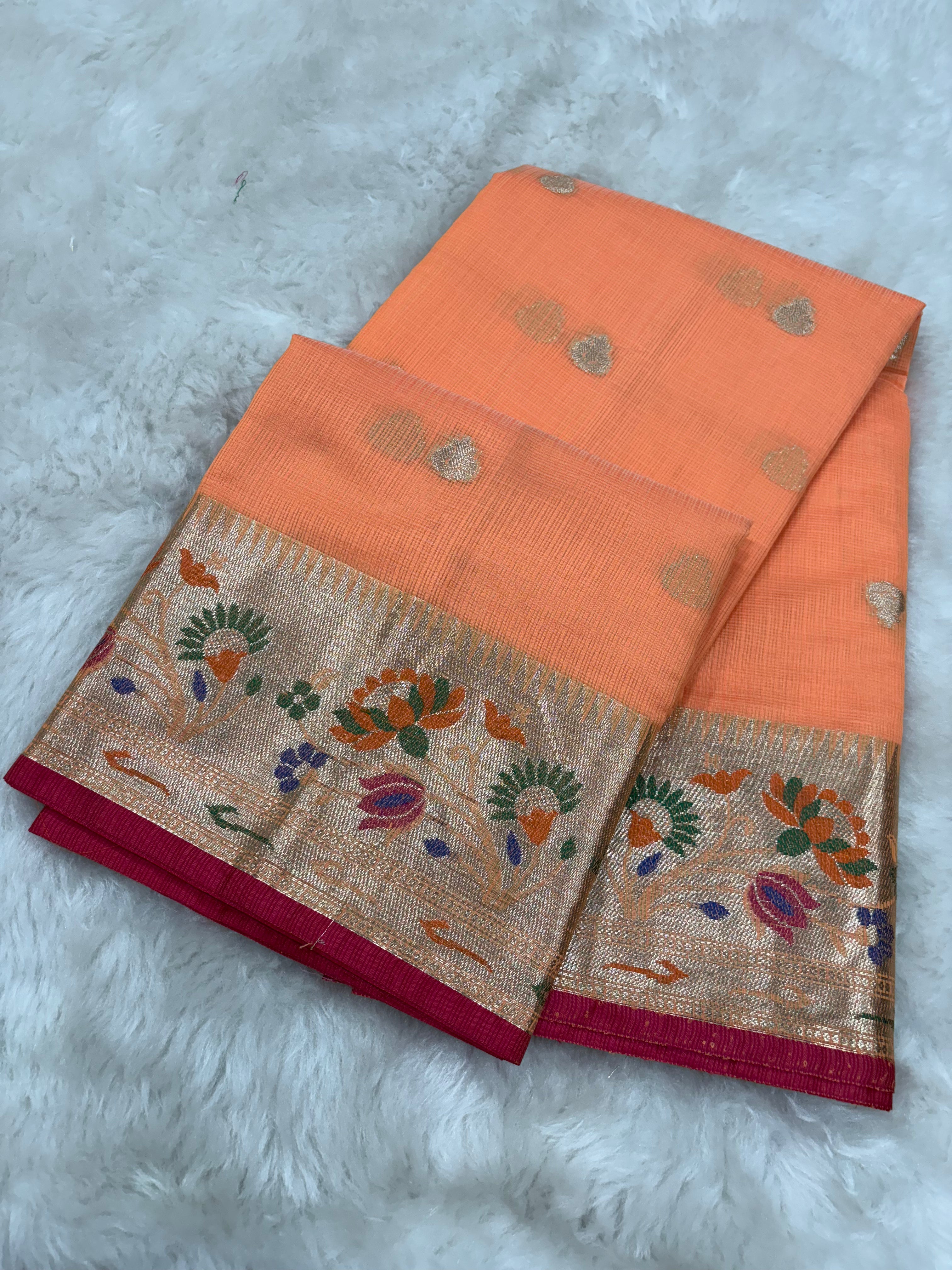 Alfi Cotton Meena Booti in Orange Colour