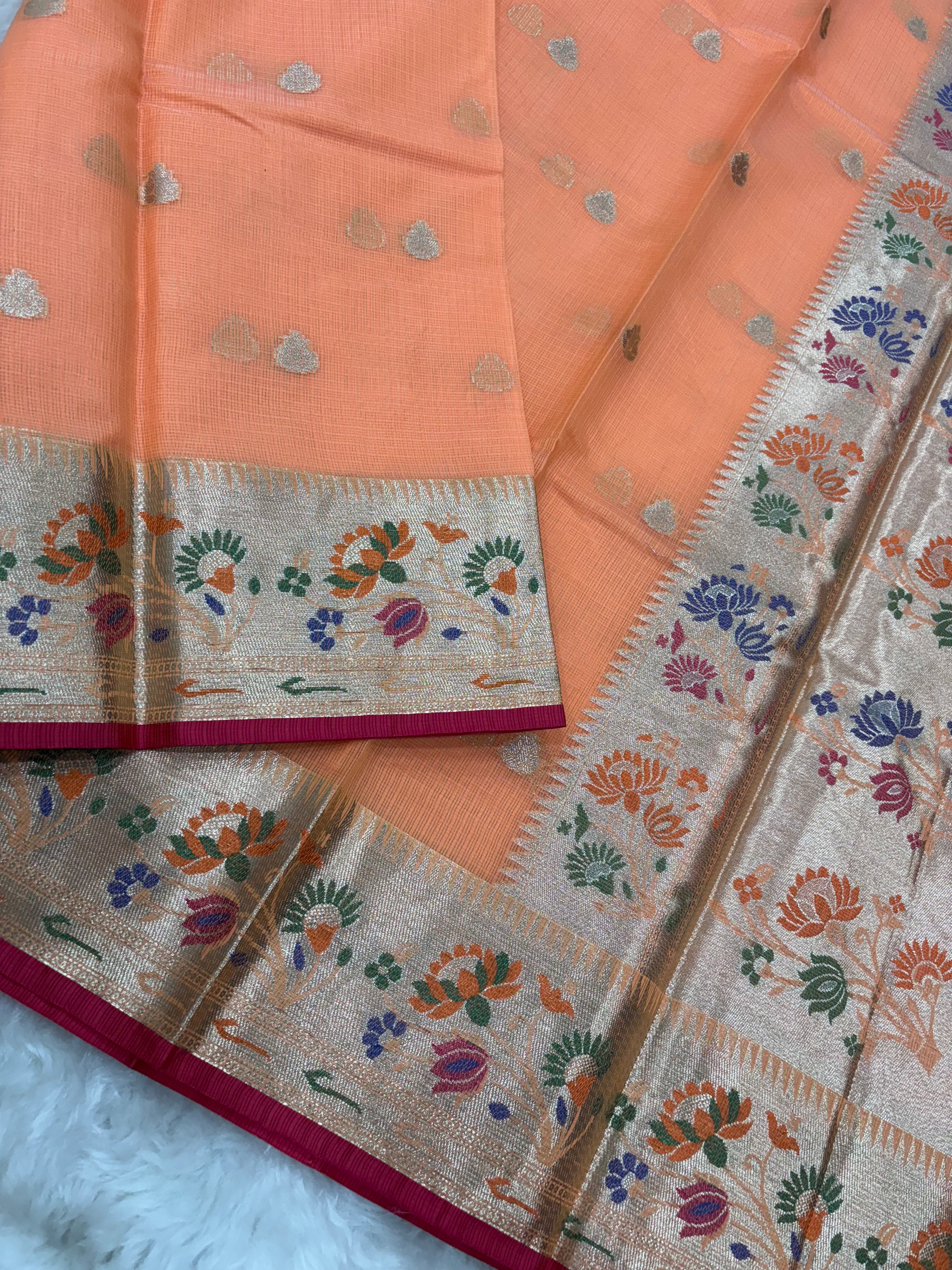 Alfi Cotton Meena Booti in Orange Colour