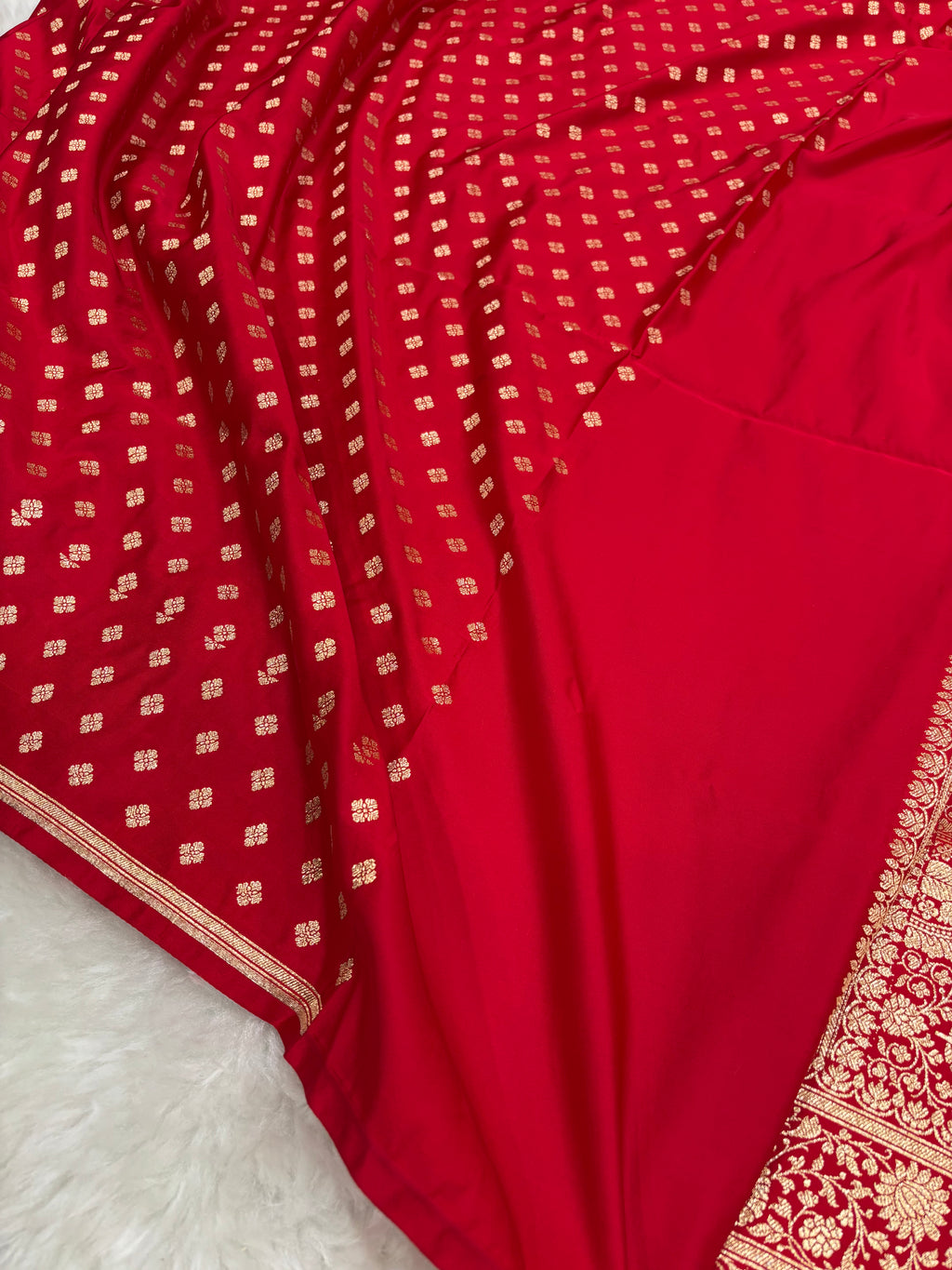 Plain Blood Red Satin Katan Silk Saree