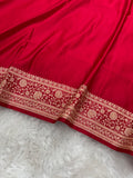 Plain Blood Red Satin Katan Silk Saree