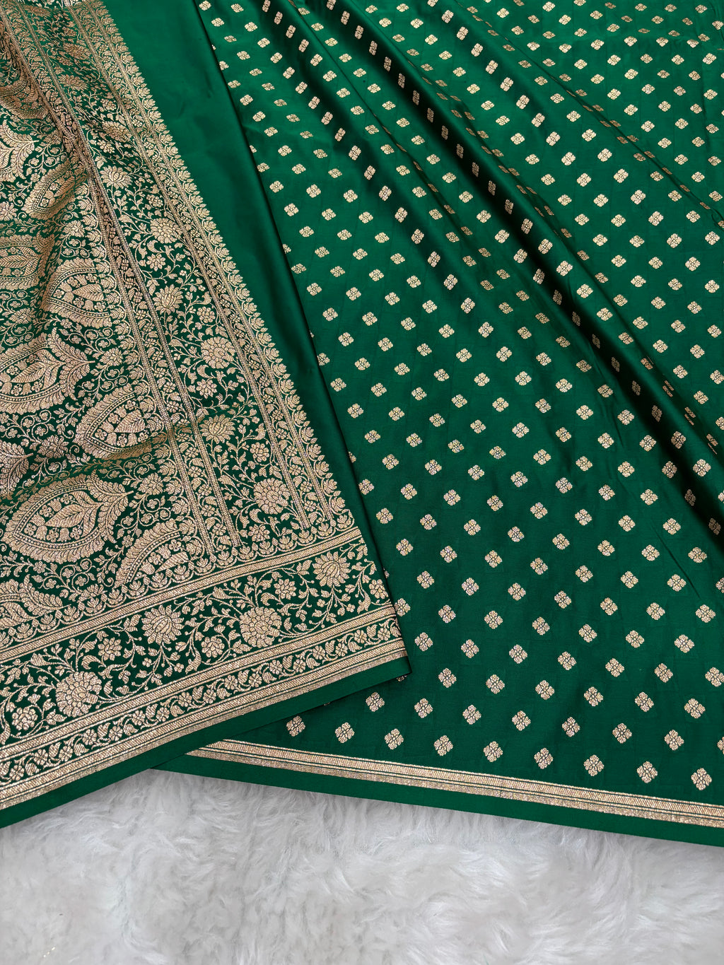 Plain Bottle Green Satin Katan Silk Saree