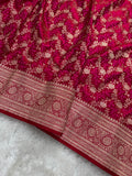Cherry Red Satin Katan Silk Tanchoi Jaal Saree
